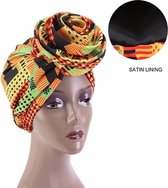 Pre-wrapped bandana / muts - Afrikaanse Kente Print Satijnen hoofddeksel