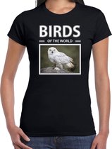 Dieren foto t-shirt Sneeuwuil - zwart - dames - birds of the world - cadeau shirt Sneeuwuilen liefhebber XL