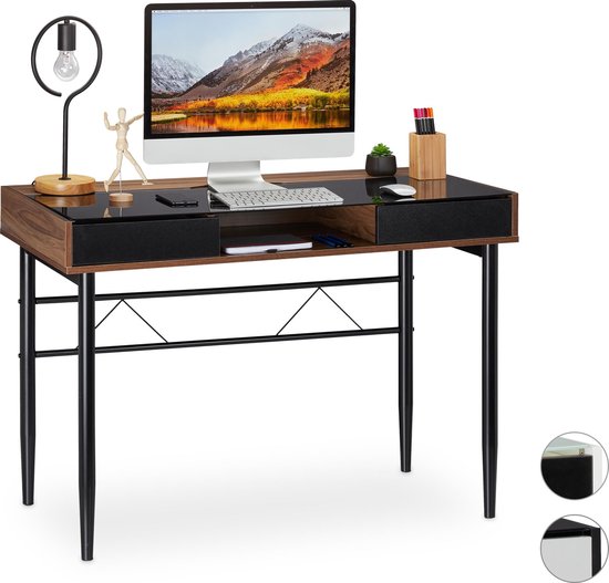Relaxdays bureau glas - computertafel - kabeldoorvoer - laptoptafel -  glastafel -... | bol.com