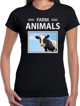 Dieren foto t-shirt Koe - zwart - dames - farm animals - cadeau shirt Koeien liefhebber XL