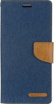 Hoesje geschikt voor iPhone 12 Pro Max - Mercury Canvas Diary Wallet Case - Hoesje met Pasjeshouder -Blauw