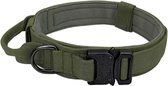 Militaire Tactische Halsband Duitse Shepard Medium Grote Hond Halsbanden Voor Walking Training Duarable Halsband Controle Handvat- Donker olijf groen- M (36-48 cm)