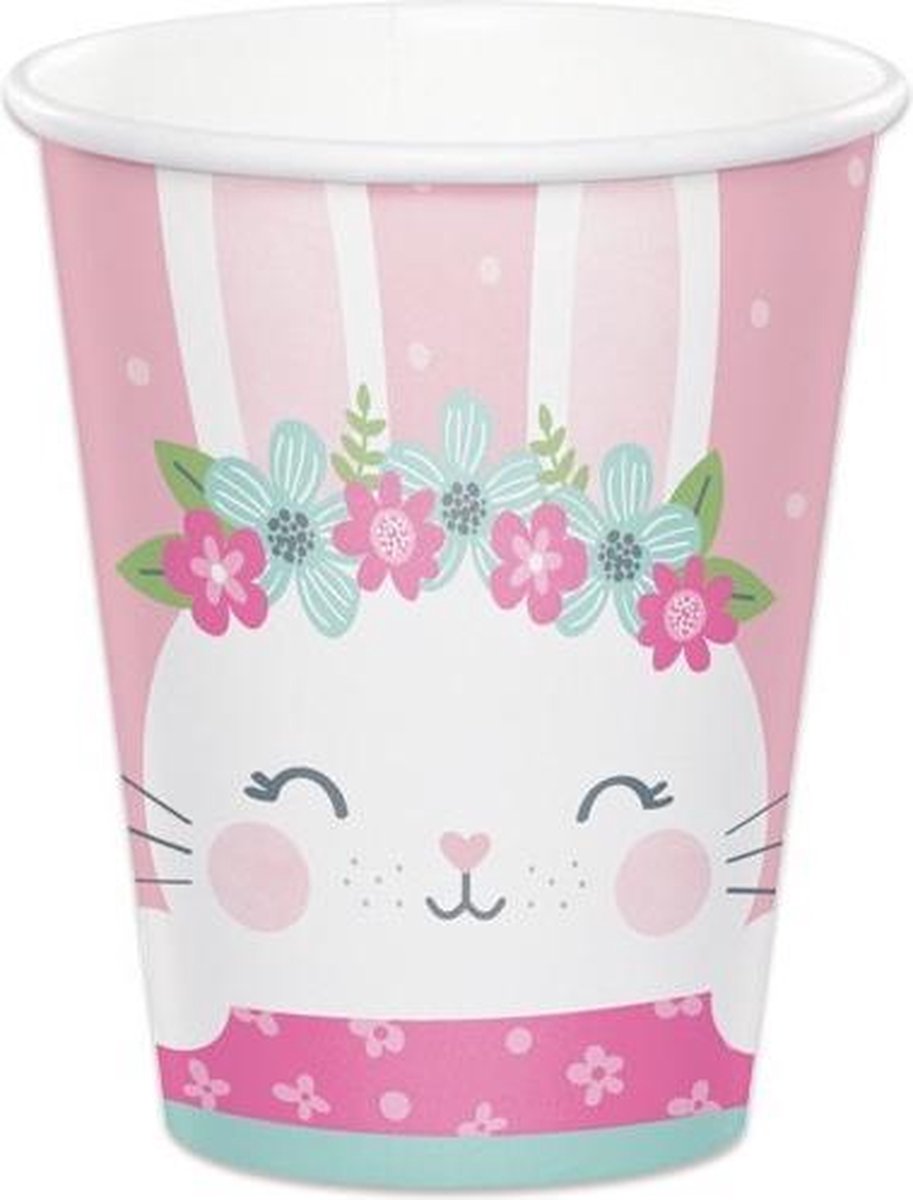 Roze Feestbekers Konijn (8st)