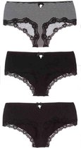 Pussy Deluxe 3er Set Hipster Pants Pantyset zwart-wit XL