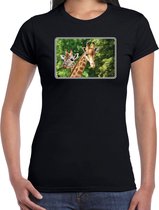 Dieren shirt met giraffen foto - zwart - voor dames - Afrikaanse dieren/ giraf cadeau t-shirt - kleding XS