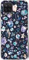 Casetastic Samsung Galaxy A12 (2021) Hoesje - Softcover Hoesje met Design - Flowers Navy Print
