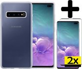 Samsung S10 Hoesje Transparant Met 2x Screenprotector - Samsung Galaxy S10 Case - Siliconen Samsung S10 Hoes Met 2x Screenprotector - Transparant