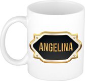 Angelina naam cadeau mok / beker met gouden embleem - kado verjaardag/ moeder/ pensioen/ geslaagd/ bedankt