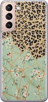 Leuke Telefoonhoesjes - Hoesje geschikt voor Samsung Galaxy S21 Plus - Luipaard bloemen print - Soft case - TPU - Luipaardprint - Groen
