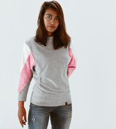 Sweatshirt - AMY - gemaakt van 4 verschillende gerecyclede stoffen - wit, donker roze, grijsº