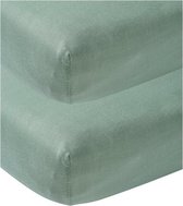 Meyco Jersey hoeslaken ledikant - 2-pack - Stone Green - 60x120cm