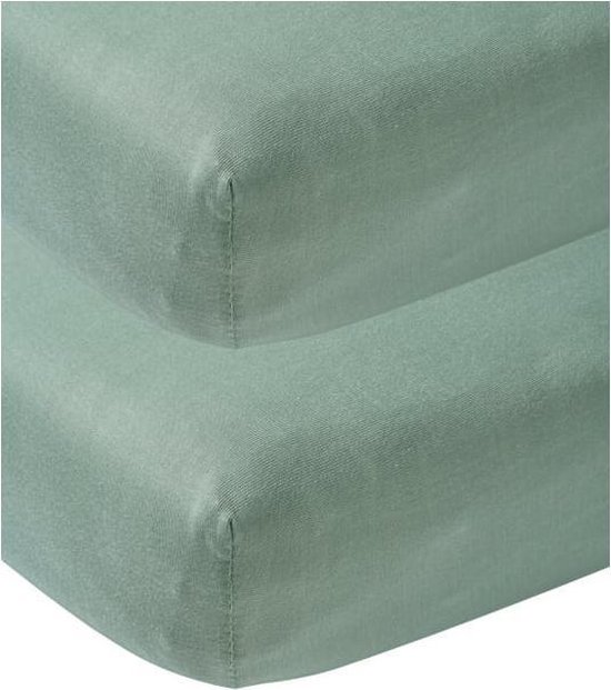 Meyco Jersey hoeslaken ledikant - 2-pack - Stone Green - 60x120cm