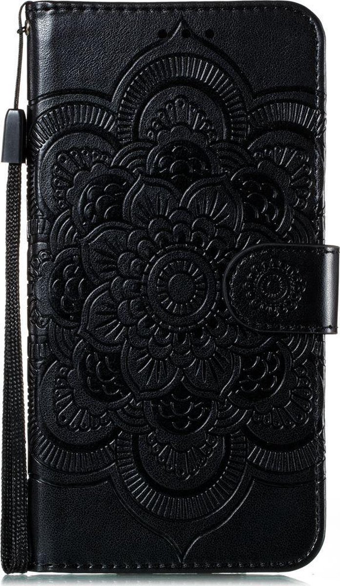 Mobigear Telefoonhoesje geschikt voor Motorola Moto E6s (2020) Hoesje | Mobigear Mandala Bookcase Portemonnee | Pasjeshouder voor 3 Pasjes | Telefoonhoesje voor Pinpas / OV Kaart / Rijbewijs - Zwart
