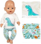 Dolldreams - Poppenkleding - Pyjama met Dinosaurus - Voor Poppen tot 43 CM