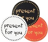 Sluitsticker Groot - Sluitzegel – Present For You | Zwart – Wit – Rood - Goud| Verjaardagskaart - Envelop | Bedankje - Birthday | Envelop sticker | Cadeau - Gift - Cadeauzakje - Tr