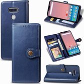 Voor LG Style3 L-41A retro effen kleur lederen gesp telefoonhoes met lanyard & fotolijst & kaartsleuf & portemonnee & standaardfunctie (blauw)