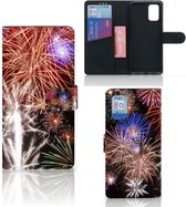 Portemonnee Hoesje Geschikt voor Samsung Galaxy A02s Flip Cover Geschikt voor Samsung M02s Smartphone Hoesje Kerstcadeau Vuurwerk