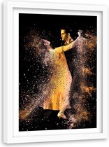 Foto in frame , Man en vrouw dansend in goudstof ,120x80cm , zwart geel , wanddecoratie