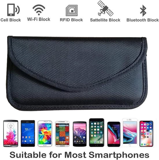 Faraday-tas, Faraday-tas voor mobiele telefoon, signaalblokkeringszakken, draagbaar, RFID-/NFC-signaalblokkering, telefoon, autosleutel, anti-golven, anti-tracking voor smartphones, Zwart