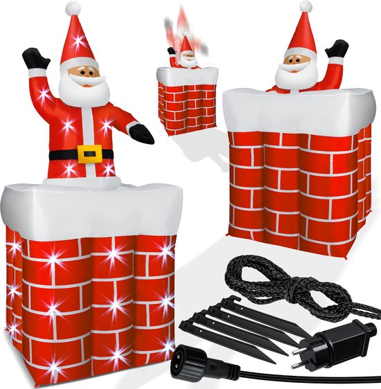 KESSER® Opblaasbare Kerstman in schoorsteen LED Verlichting 178cm Hoog