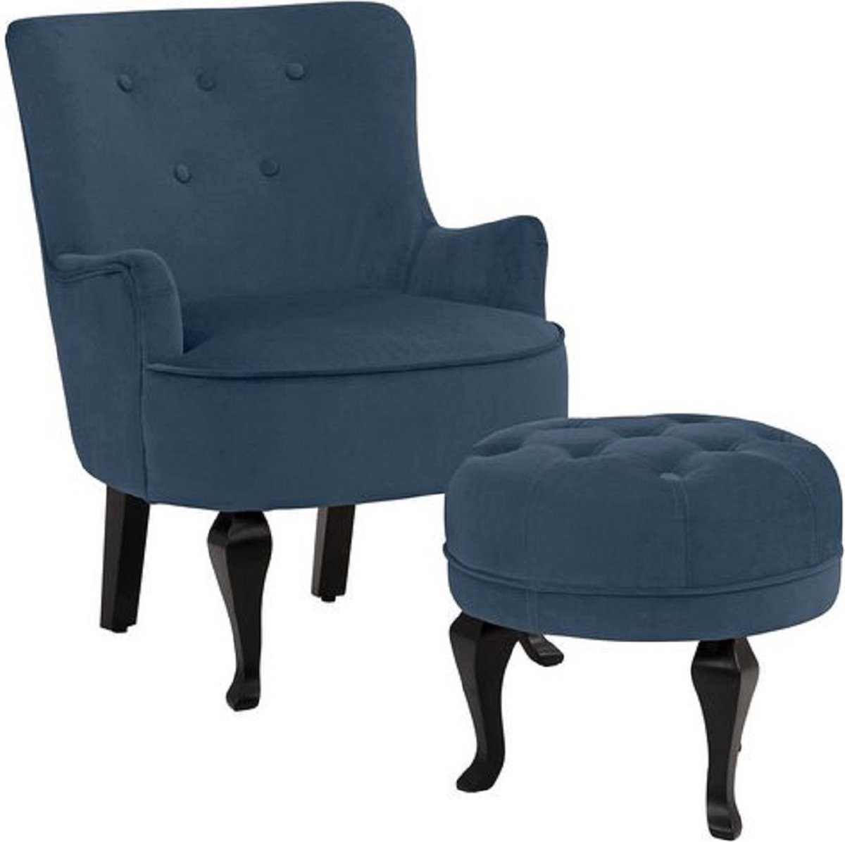 Notio Living Houston-Fauteuil & Kruk - Blauw Fluweel