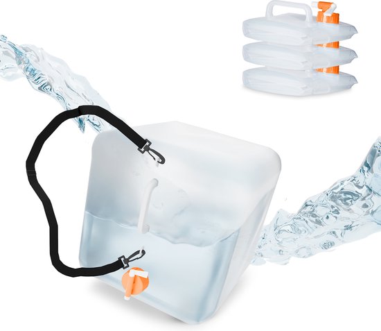 opvouwbare jerrycans - set van 4 - 20 liter - met kraan - draagriem - BPA-vrij - transparant-oranje