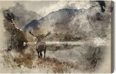 Painting King - Tableau sur toile Aquarelle Paysage avec cerf - 30 x 20 cm