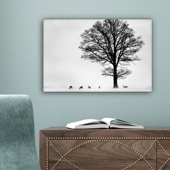 Peinture sur toile - Cerf - Arbre - Water - Silhouette - Animaux - Peintures abstraites - Toile - 30x20 cm - Photo sur toile