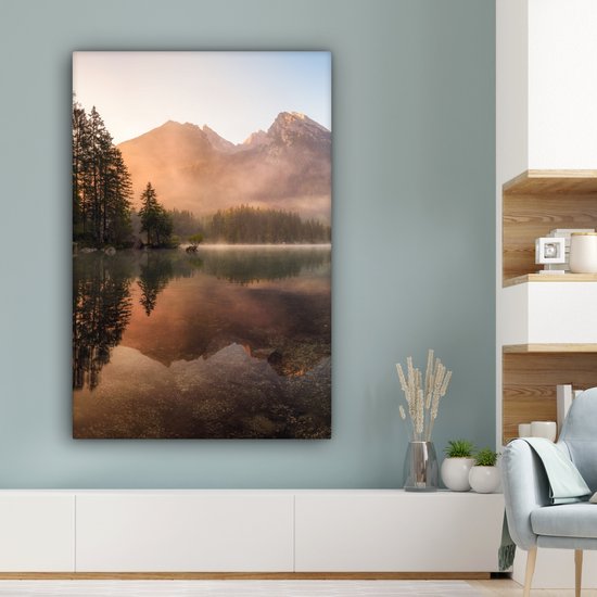 Toile toile - Peinture sur toile - Water - Arbres - Berg - Brouillard - Photo sur toile - 80x120 cm - Peintures sur toile