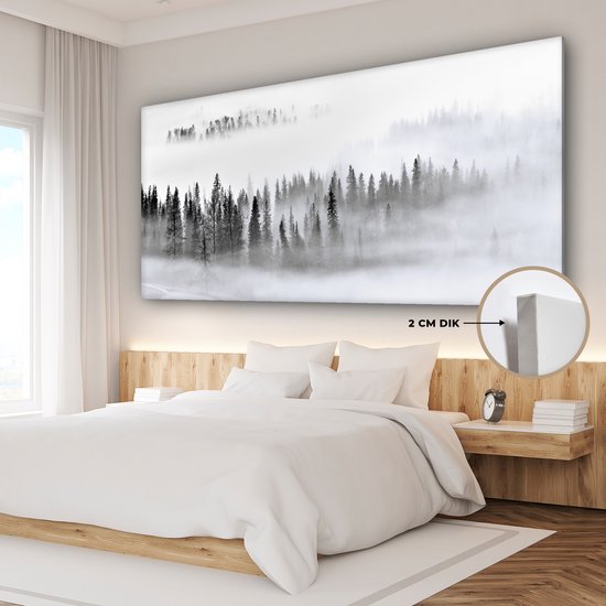 Peinture sur toile - Arbres - Brume - Forêt - Nature - Canvasdoek - 160 x 80 cm - Photo sur toile - Peinture de nature