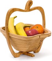 Vouwmand appel h x b x d: 30 x 27 x 22,5 cm klapmand van bamboe fruitmand en onderzetter snijplank om op te vouwen houten fruitschaal in origineel appeldesign, natuurlijk bruin