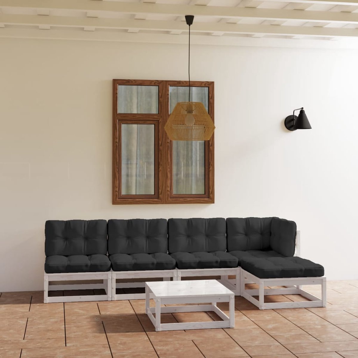 The Living Store 6-delige Loungeset met kussens massief grenenhout - Tuinset - Lounge Set - Tuinmeubel - Houten Bank - Buitendecoratie