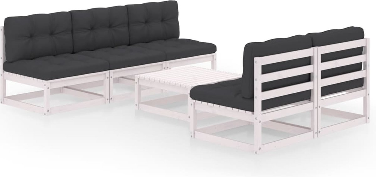 The Living Store 6-delige Loungeset met kussens massief grenenhout - Tuinstoel - Lounge Set - Buis Meubel - Houten Bank - Loungebank