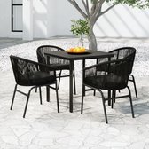 The Living Store Ensemble de jardin - noir - acier thermolaqué et verre - 80 x 80 x 74 cm - rotin PVC - 58 x 58 x 78 cm - 4x chaise - 4x coussin d'assise