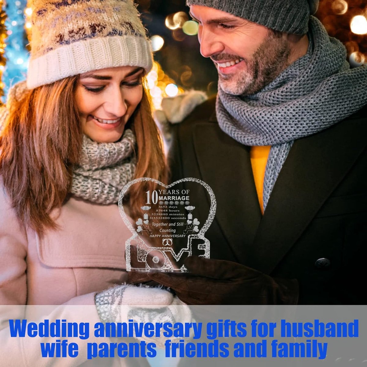 Bougeoir Gravé 10 Ans De Mariage - Cadeau Romantique En Bois Avec Bougies, Message D'amour Personnalisé