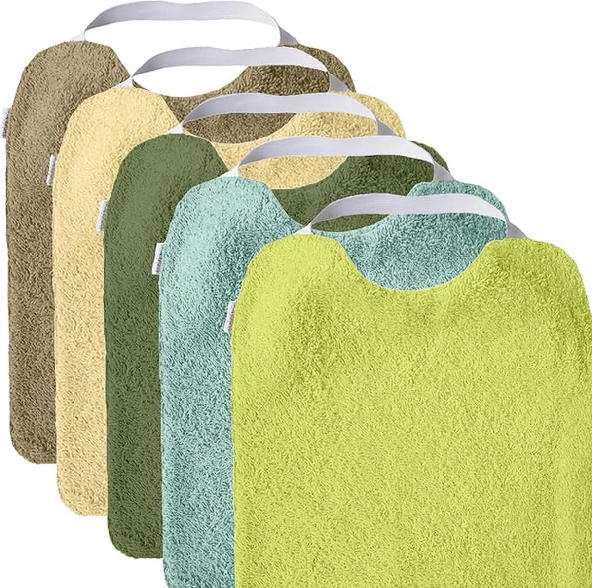 HOMYBABY Lot De 5 Bavoirs Bébé Bouclette Imperméables – Grande Taille 29x25 Cm, Col Réglable Boutons, Éponge Absorbante + Polyester Étanché – Idéal Crèche & BLW, Unisexe