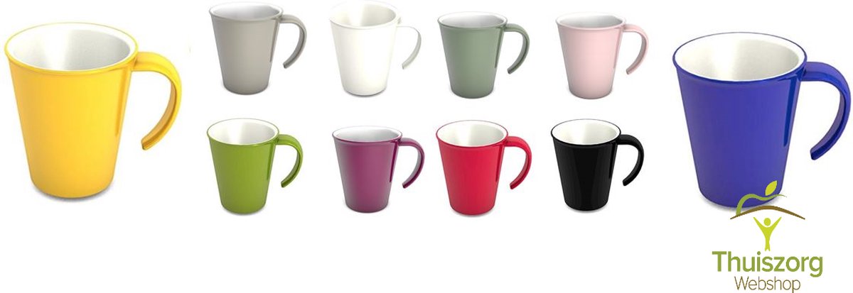 Beker met één groot open handvat : 350 ml - zwart/wit