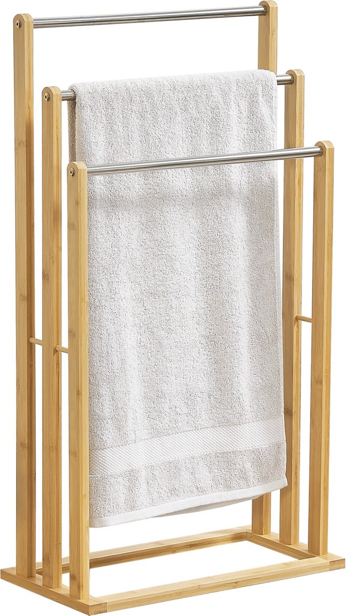 Bamboe Handdoekenrek Klara - Vrijstaand - 46x24x84 cm - RVS - Minimalistisch Design
