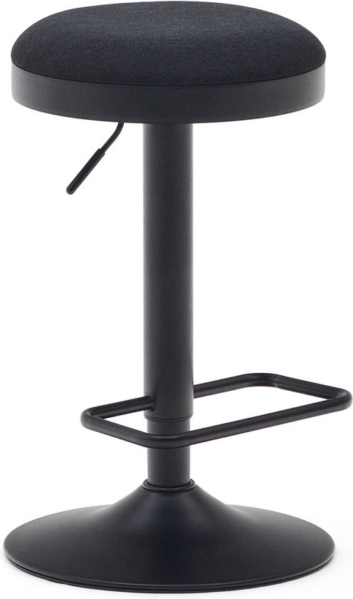 Kave Home - Tabouret Zaib en chenille noire et acier finition noir mat, hauteur 58- 80 cm