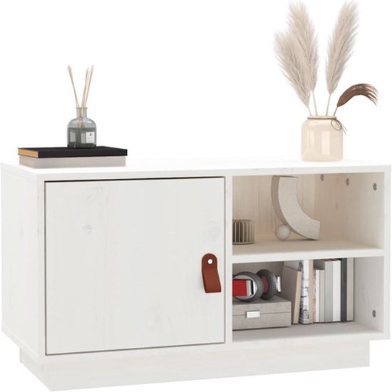 The Living Store Meuble de télévision - Série meuble TV - Bois de pin Massief - 70x34x40 cm - Wit