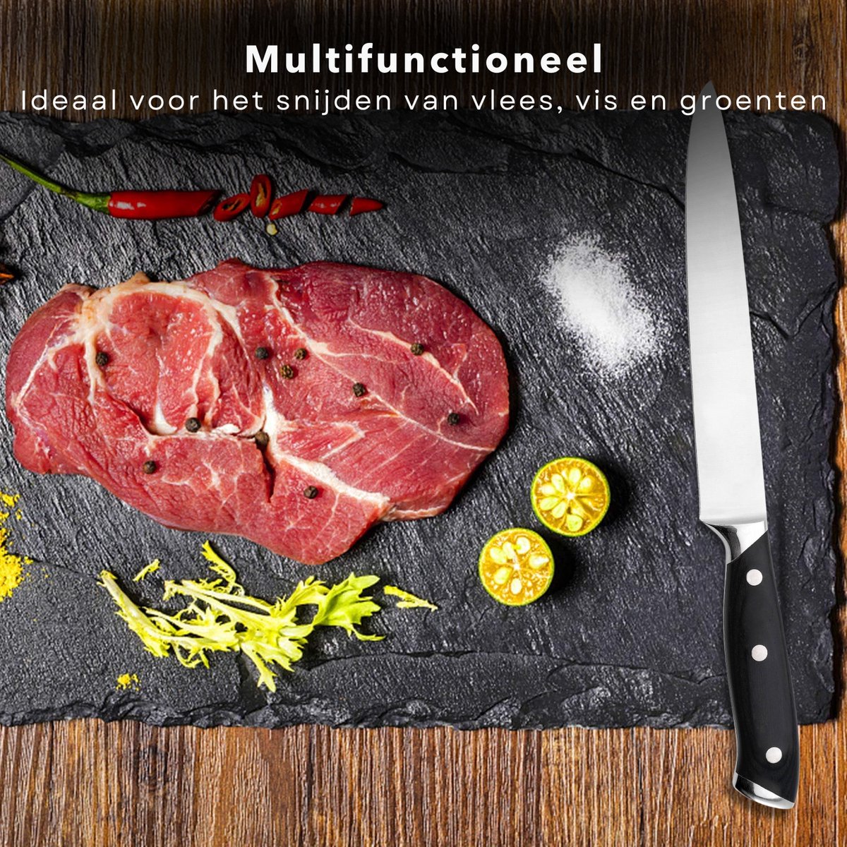 PRO Vleesmes - Trancheermes 20cm - RVS - Slicer Knife - Chefmes - Koksmes - Inclusief EBOOK