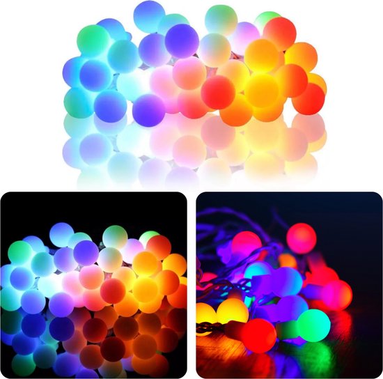 Cheqo® Lichtsnoer - Fairy Lights - Lichtslinger voor Binnen en Buiten - Kerst Verlichting - Tuinverlichting - Feestverlichting - Partyverlichting - 80 LED Bolletjes - ø25mm - Multicolor - 16 Meter