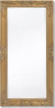 The Living Store Wandspiegel Barok Goud 100 x 50 - Antieke uitstraling - Houten frame met decoratief patroon - Inclusief bevestigingshaken