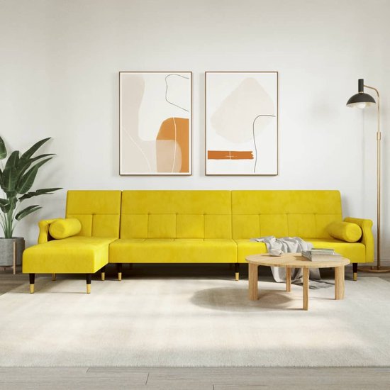The Living Store Canapé-lit en forme de L 271x140x70 cm velours jaune
