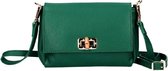 Groene Leren Crossbodytas madie - Houten draaislot - Italiaans Leer- Schoudertassen - Groen