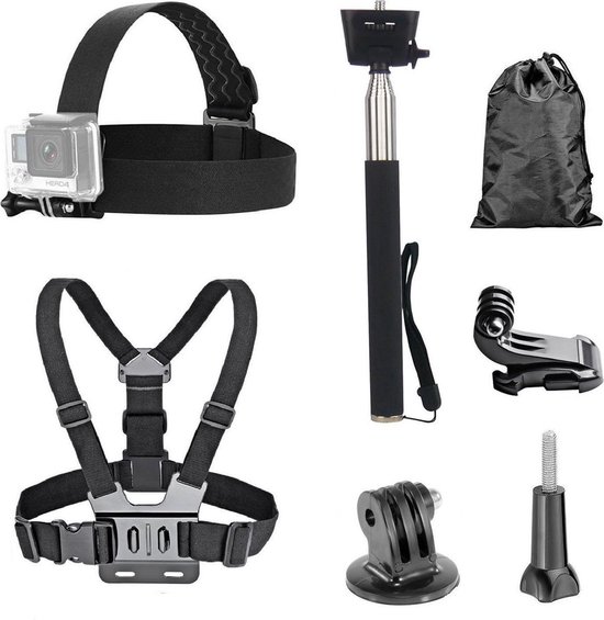 Set d'accessoires pour GoPro et Action Cams - Harnais de poitrine - Bandeau  - Bâton 