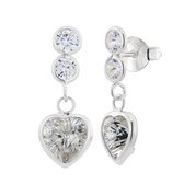 Boucles d'oreilles en argent | Pendentifs | Boucles d'oreilles clous en argent, coeur suspendu avec cristaux