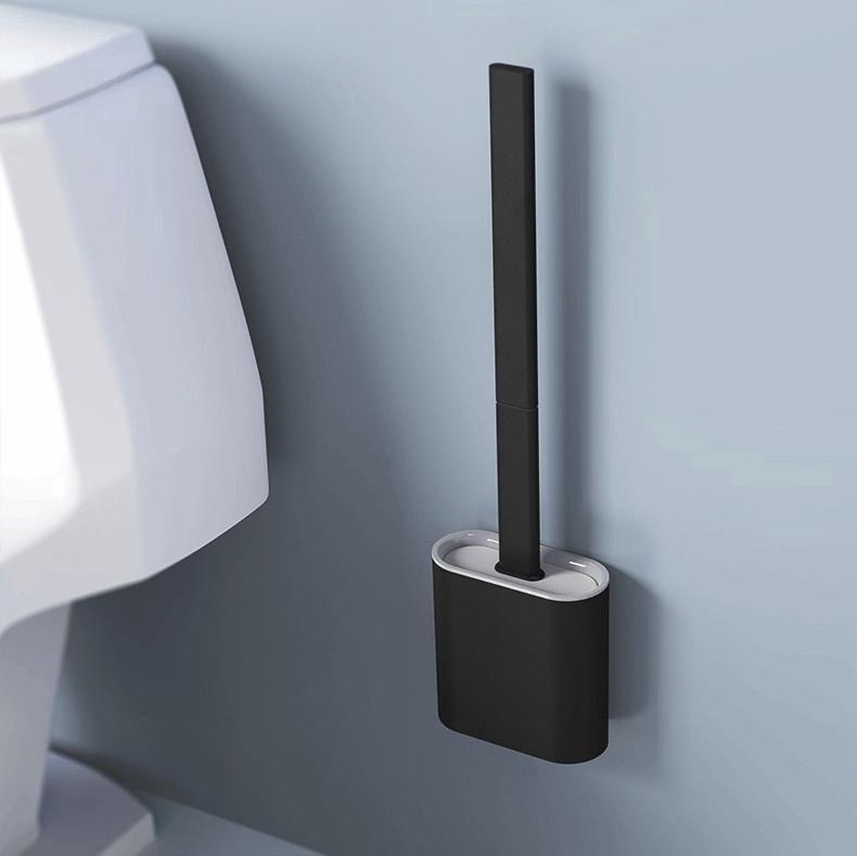 Merkloos WC Borstel met Houder – Toiletborstel – Siliconen – Vrijstaand En Hangend – Zwart