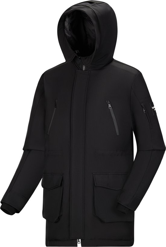 Heren Jas winter met Ballin Est. 2013 Softshell Parka Louis Print - Zwart - Maat XXL