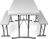 Picknicktafel - Biertafel met banken - Vouwtafel + 2 vouwbare zitbanken - wit - 105x62 cm